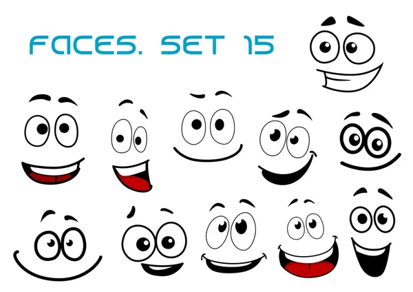 Desenhos animados rindo rostos com olhos googly —  Vetores de Stock