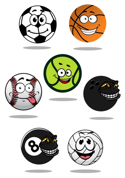 Cute cartoon sport ballen mascotte tekens — Stockvector