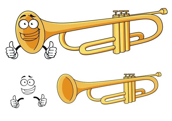 Cartoon happy classic brass trumpet character — Stock Vector