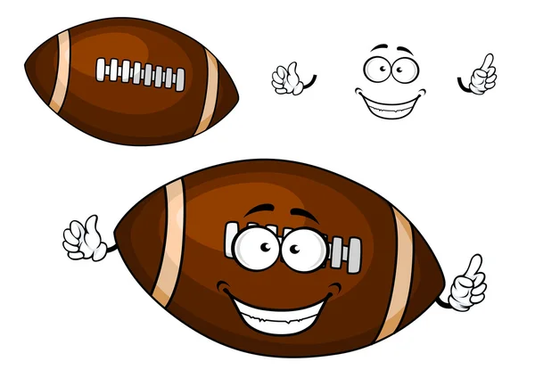 Cartoon brown rugby ball mascot character — Stock Vector