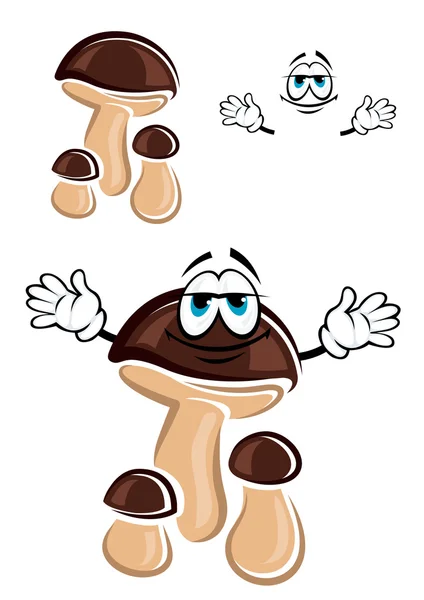 Cartoon brown forest mashroom character — Stock Vector