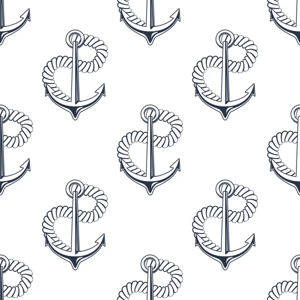 Retro ship anchors seamless pattern with twisted rope — Stock Vector