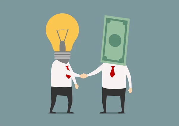 Handshake of businessmen with idea and money — Stock Vector