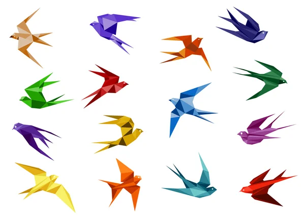 Colorful origami paper swallow birds — Stock Vector