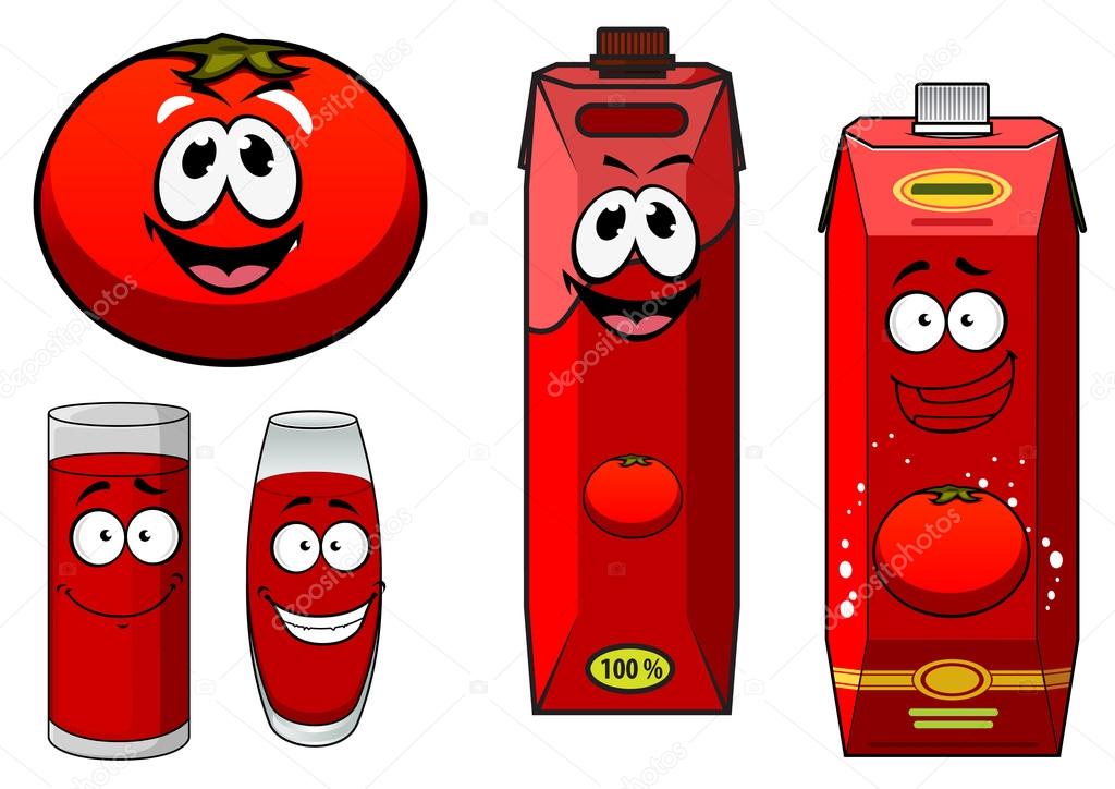 Happy natural tomato juice cartoon characters