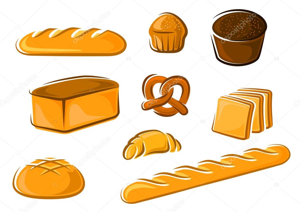 Cartoon bakery products for baker shop design