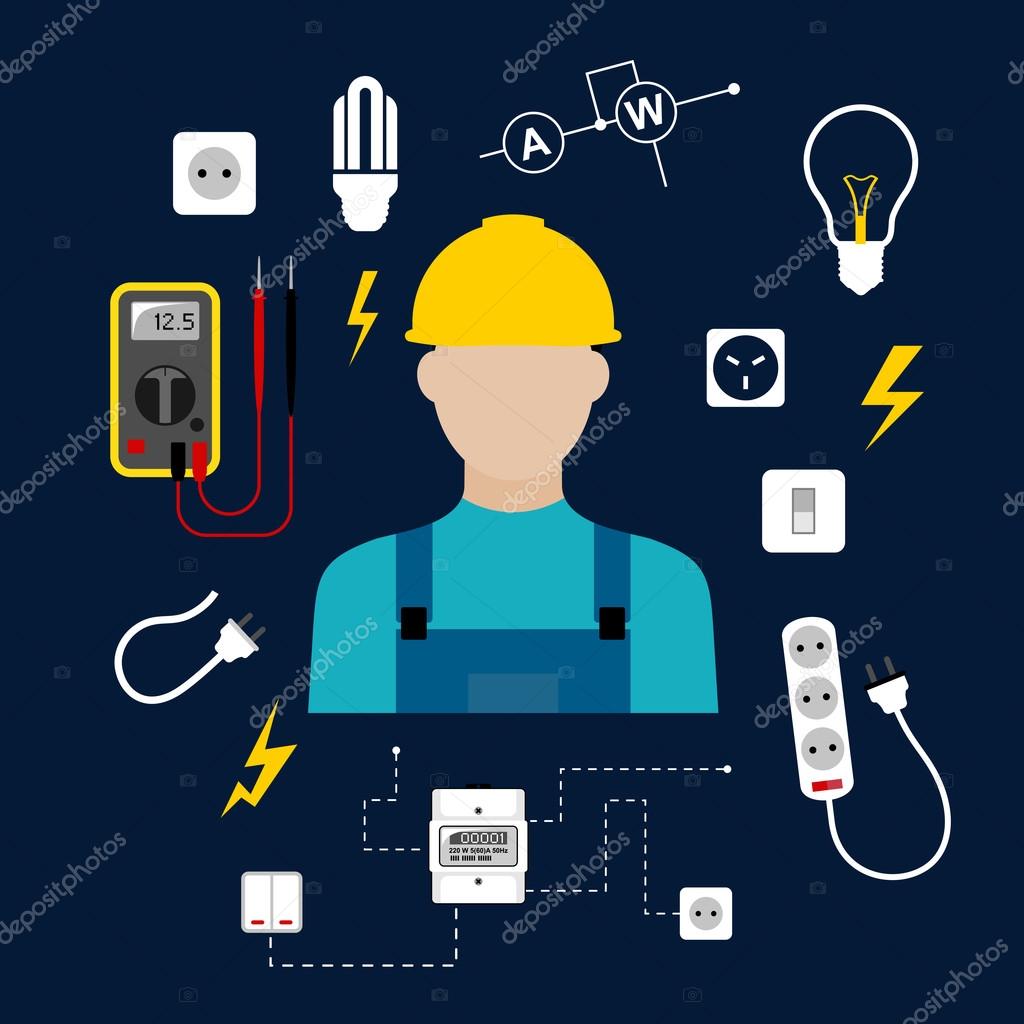 Professional Electrician With Electric Tools And Equipments Stock Vector Image By C Seamartini 71362241