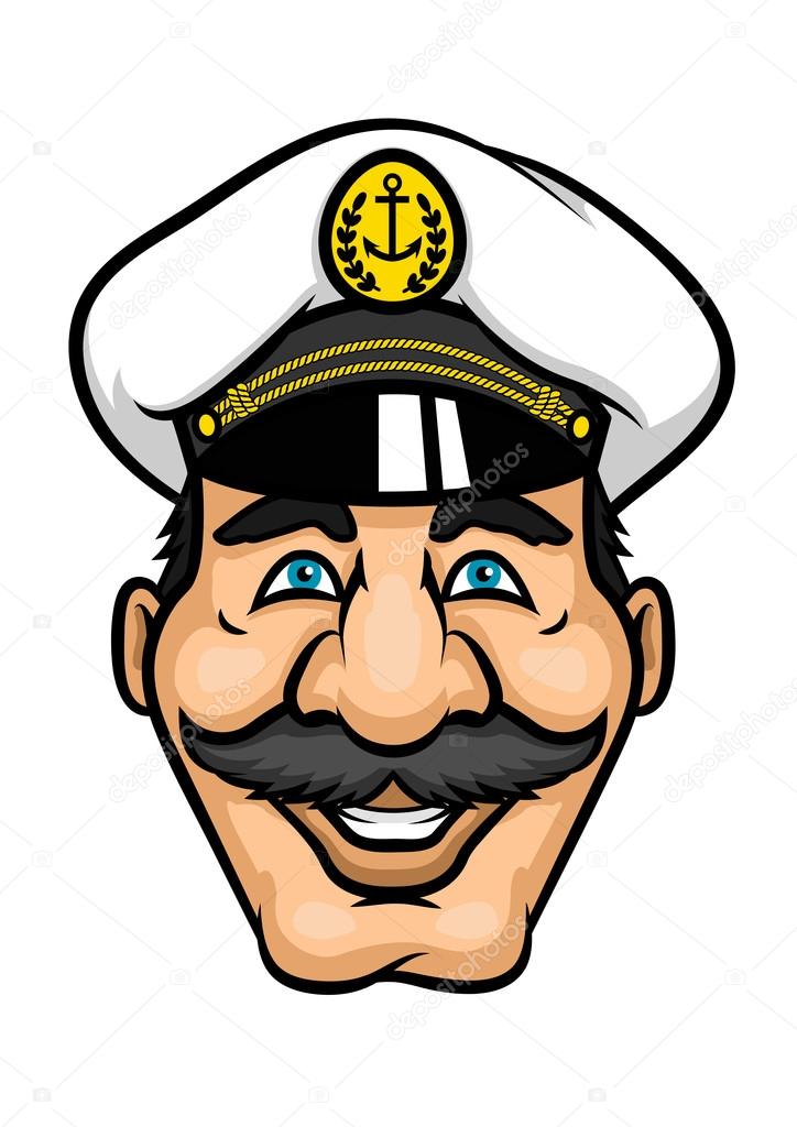 Cheerful moustached captain character in cap