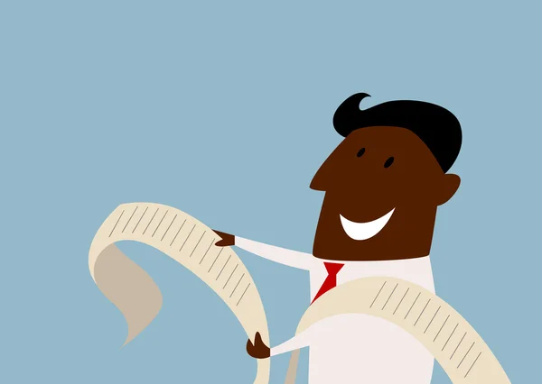 Мультфильм афро-американский бизнесмен, чтение отчета — стоковый вектор