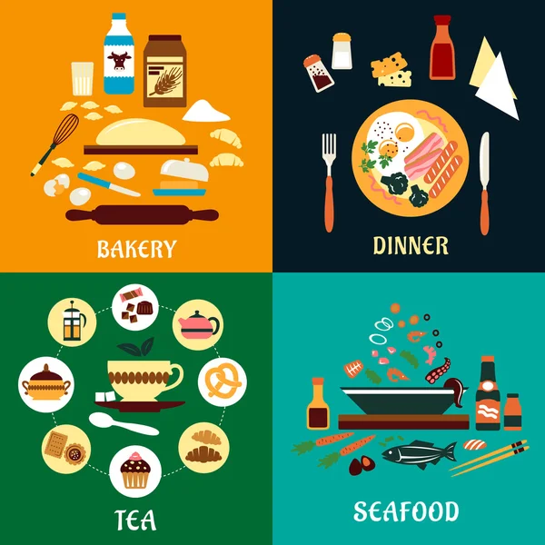 Set of flat food infographics — Stock Vector