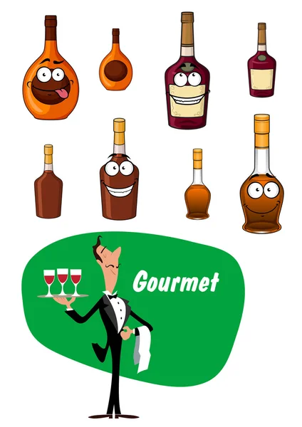 Wine steward and alcoholic drinks collection — Stock Vector