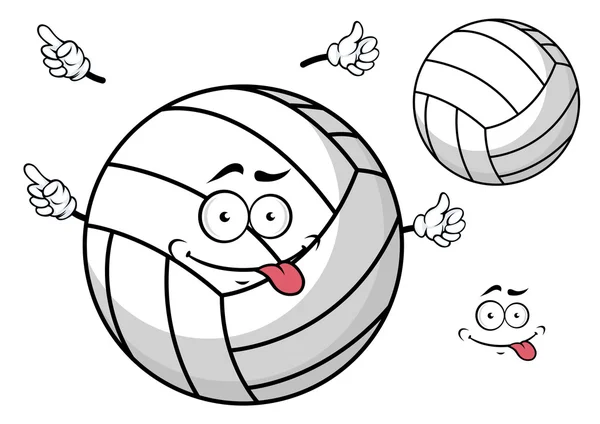 Cartooned volleybal bal met schattig gezicht en handen — Stockvector