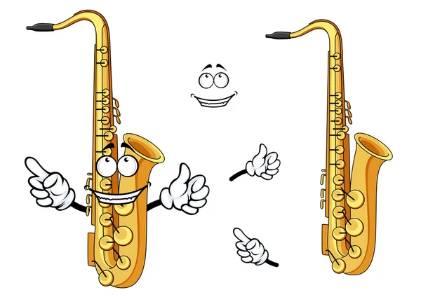 Personaje feliz saxofón de dibujos animados instrumento — Vector de stock