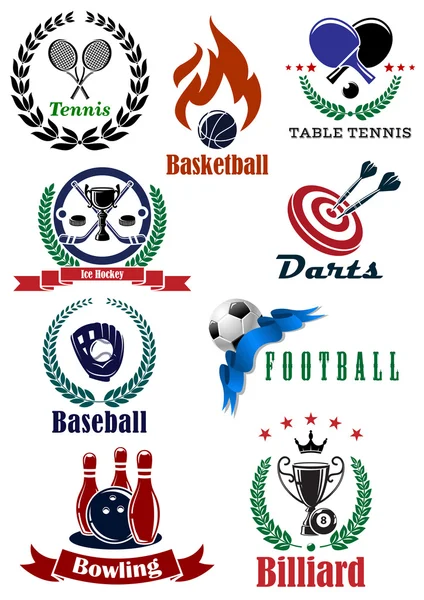 Set di emblemi e distintivi dei tornei sportivi — Vettoriale Stock