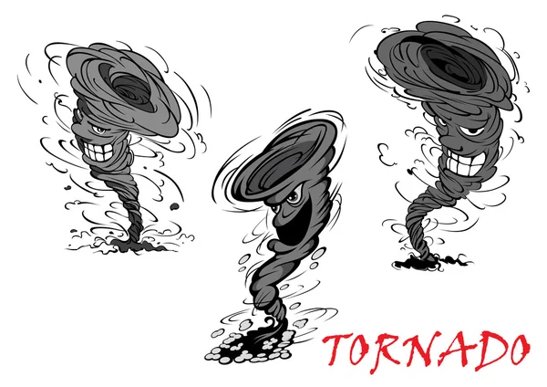 Böser grauer Cartoon-Tornado, Hurrikan und Gewitter — Stockvektor