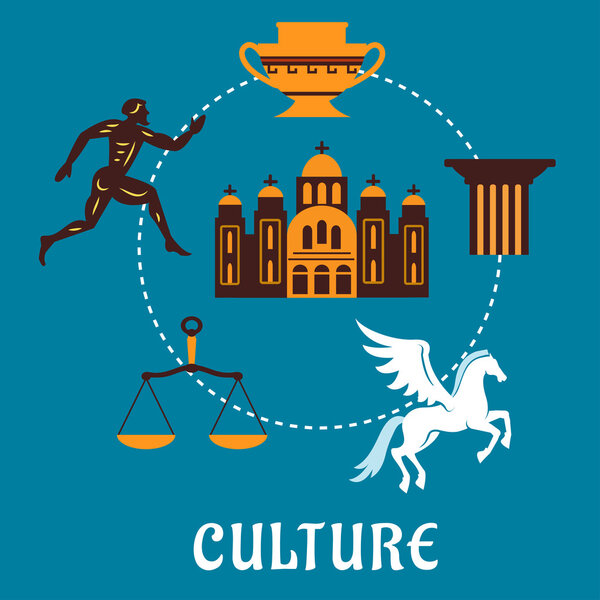 Концепция Греции с плоскими иконами
