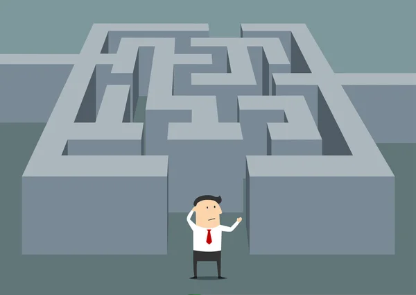 Businessman at the starting point of a maze — Stock Vector
