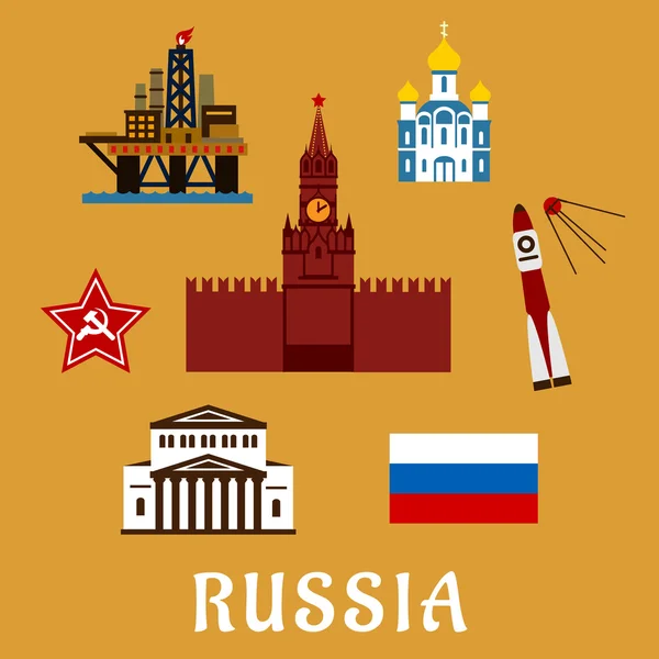 Russische platte reizen pictogrammen en symbolen — Stockvector