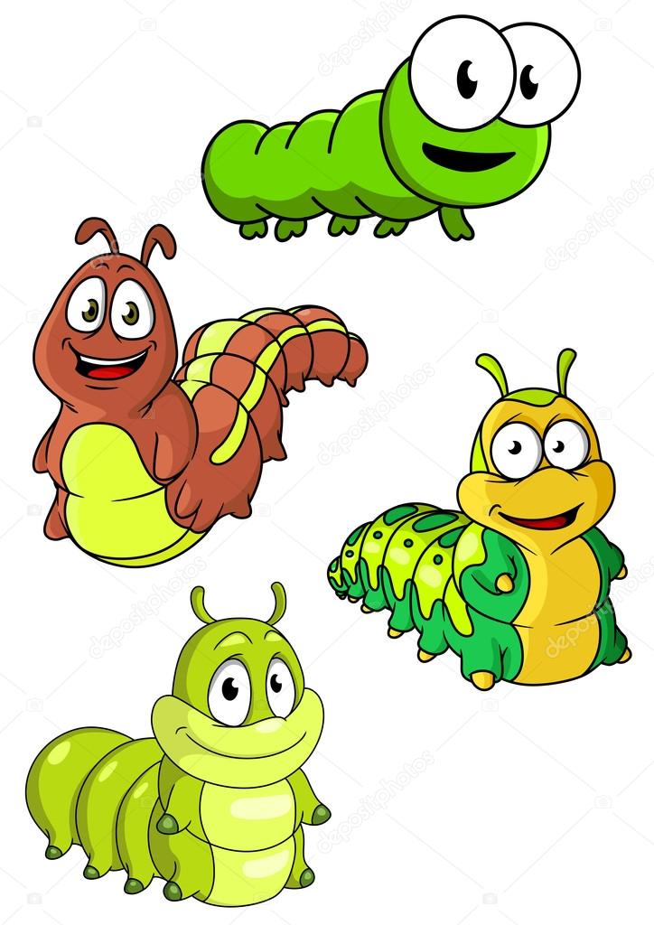 Cute colorful cartoon caterpillars characters