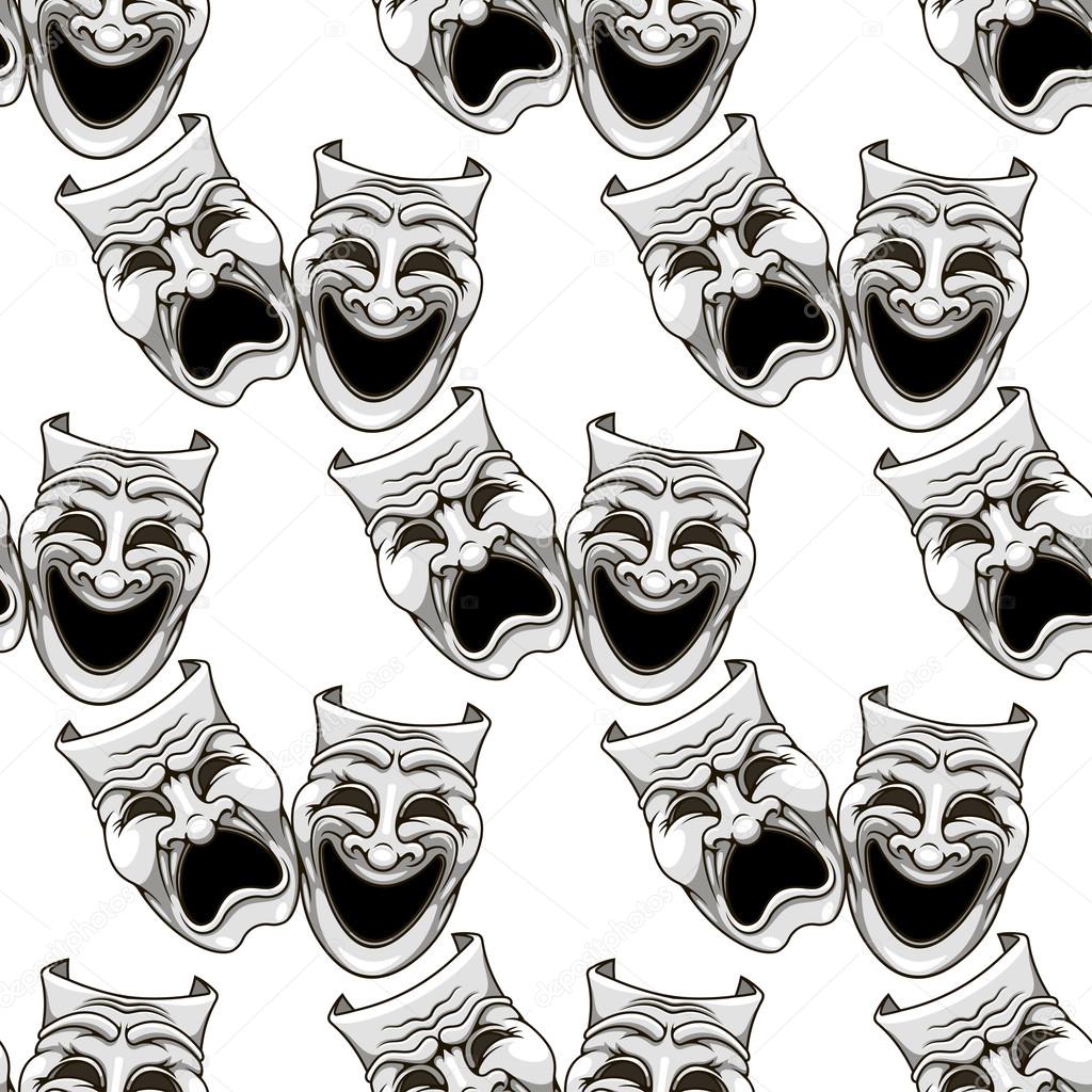 Cartoon theater masks seamless pattern