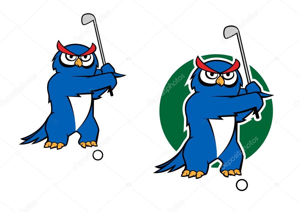 Cartoon owl mascot playing golf