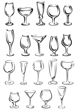 Doodle glassware and dishware sketches set clipart