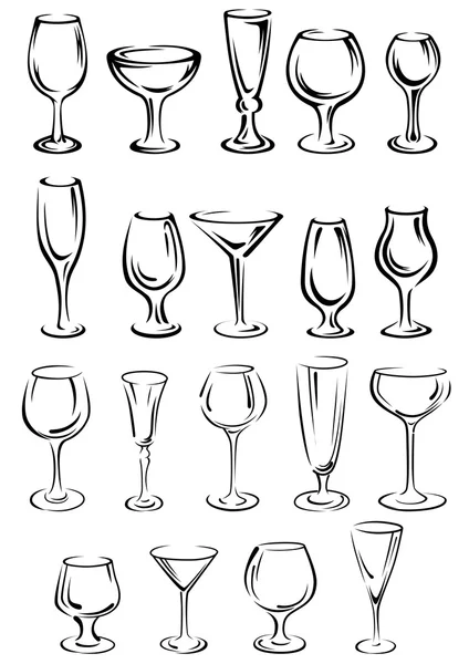 Doodle glassware and dishware sketches set — Stock Vector