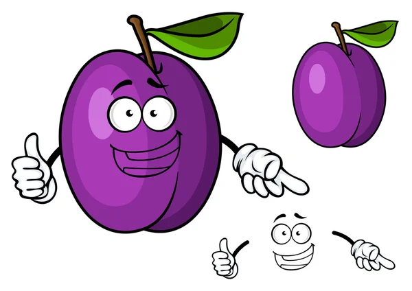 Feliz fruta de ciruela de dibujos animados púrpura dando un pulgar hacia arriba — Vector de stock