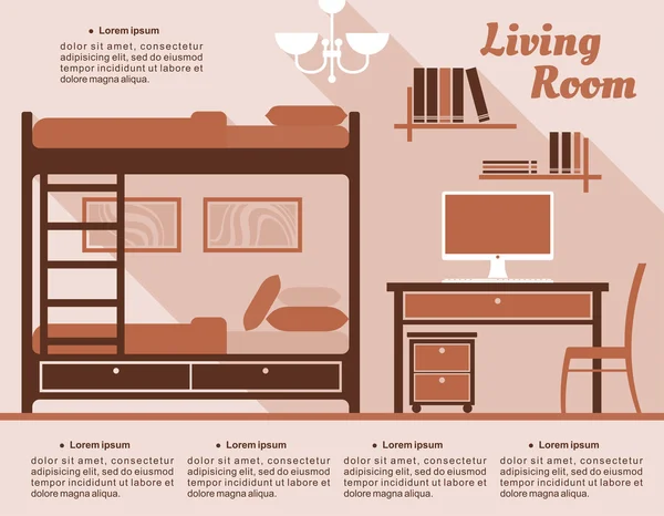 Oturma odası iç dekor Infographic — Stok Vektör