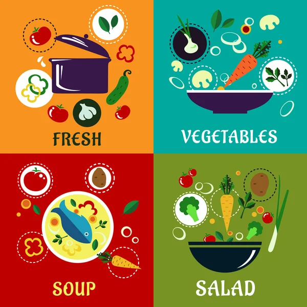 Υγιεινή Μαγειρική έννοια με λαχανικά και τα συστατικά — Διανυσματικό Αρχείο