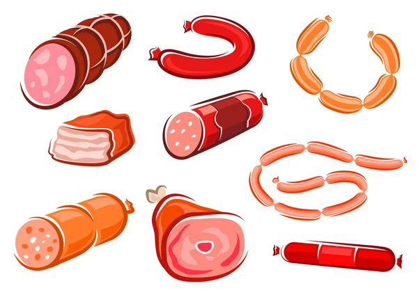 Dessin animé viandes et saucisses transformées — Image vectorielle