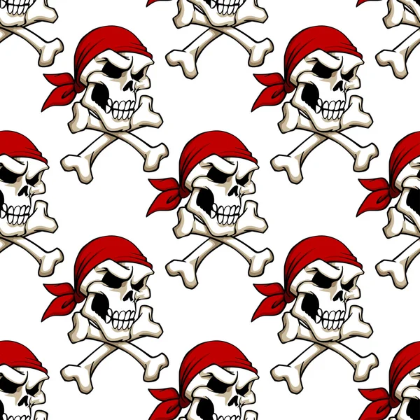 Pirate skull with crossbones seamless pattern — Stock Vector