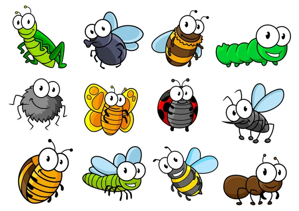 Colorido conjunto de personajes de insectos de dibujos animados — Vector de stock