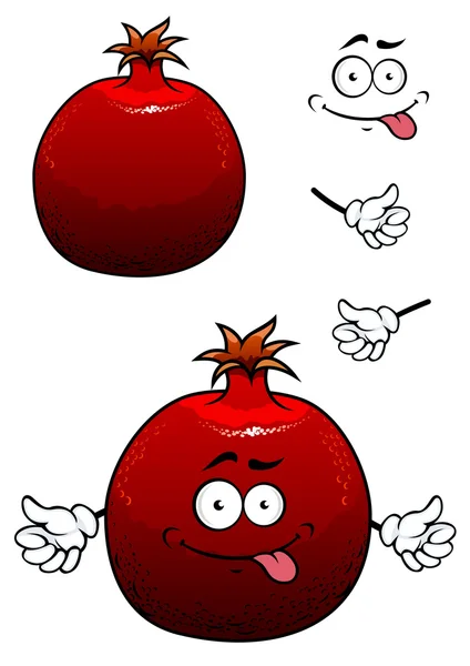 Funny red pomegranate fruit with face and hands — Stock Vector