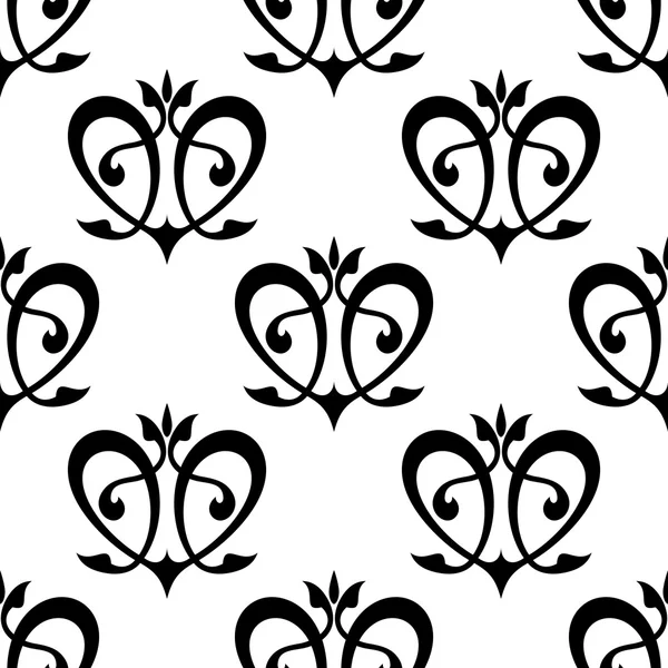 Corazón floral negro patrón sin costuras — Archivo Imágenes Vectoriales