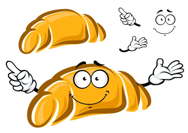 Happy freshly baked cartoon croissant charactr — Stock Vector