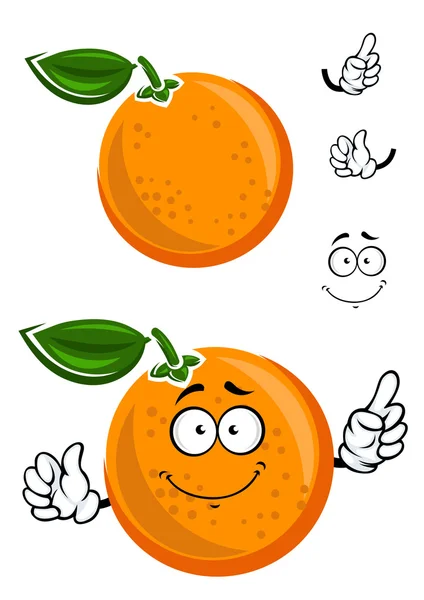 Happy juicy cartoon orange with green leaf — Stock Vector