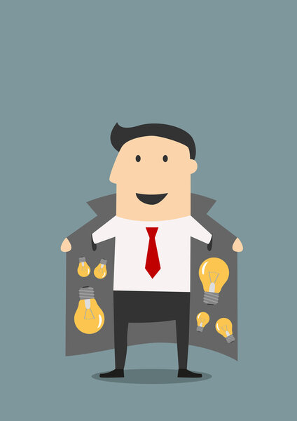 инновационный бизнесмен в куртке, продавая яркие идеи