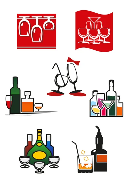 Lunettes et icônes ou symboles alcoolisés — Image vectorielle