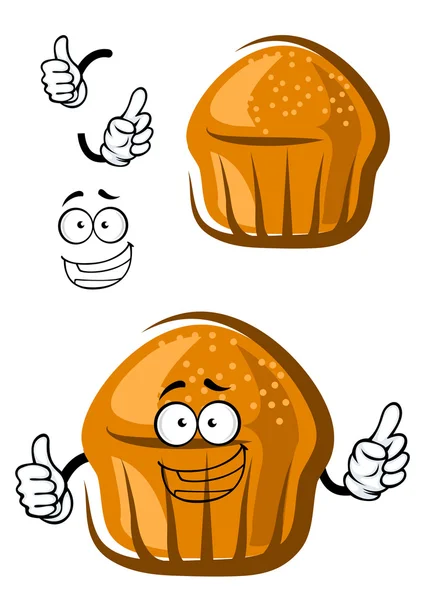 有趣的纸杯蛋糕性格与幸福的脸和手 — 图库矢量图片