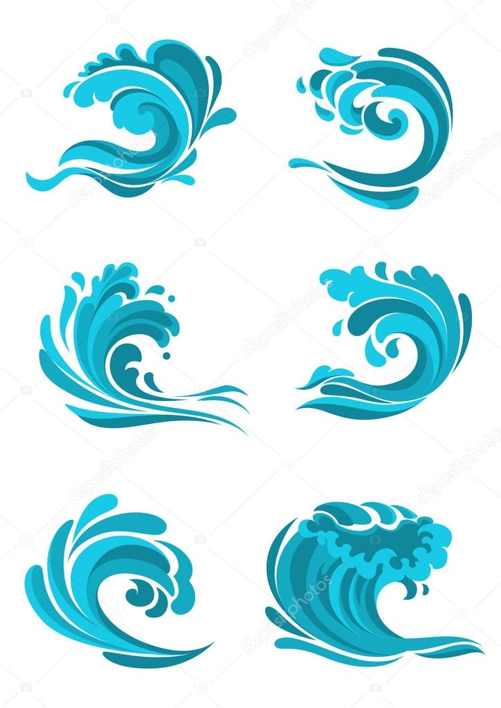 Curling sea and ocean blue waves