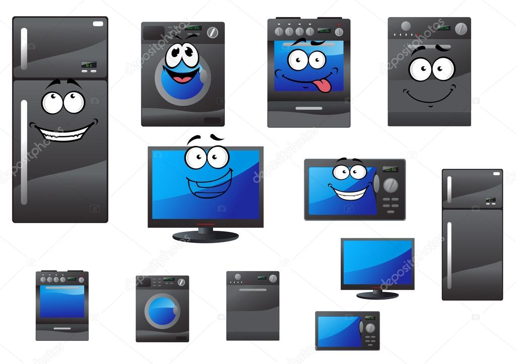 Cartoon electrical household and kitchen appliances