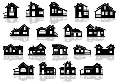 Black silhouettes of houses and cottages clipart