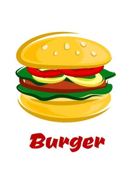 Burger with meat fresh vegetables on bun — Stock Vector