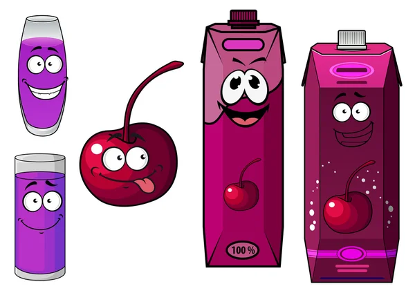 Cherry juice och frukt seriefigurer — Stock vektor
