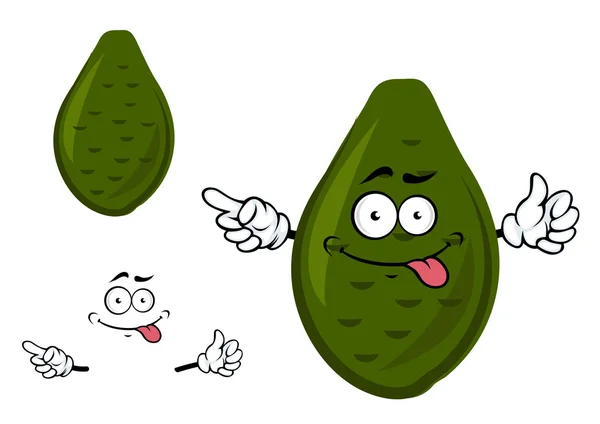 Ripe green avocado fruit cartoon character — Stock Vector