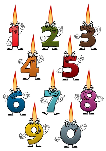 Cartoon nummers tekens met birthday kaarsen — Stockvector