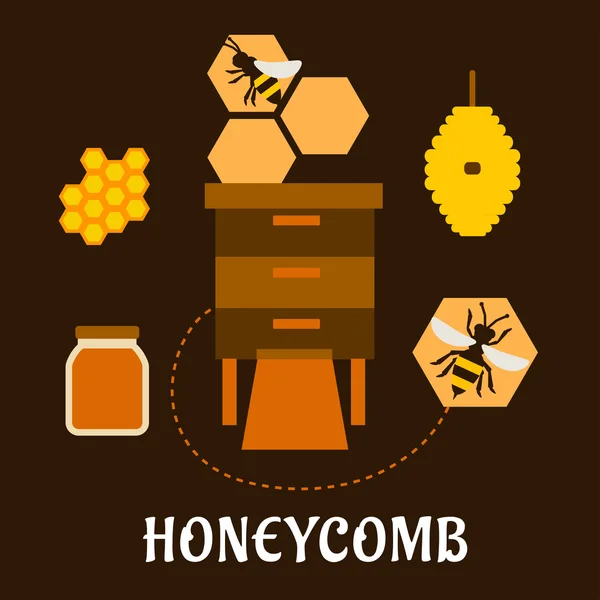 Infografía plana apícola con abejas y colmenas — Vector de stock