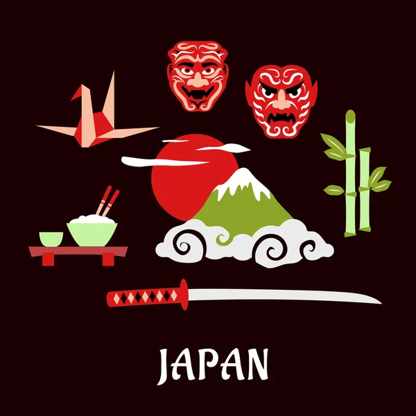日本旅行平概念与文化符号 — 图库矢量图片