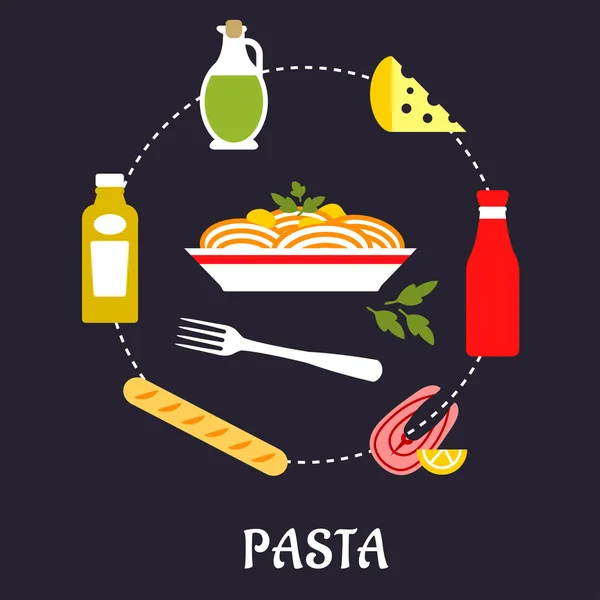 Italské těstoviny s ingredience plochý infographic — Stockový vektor